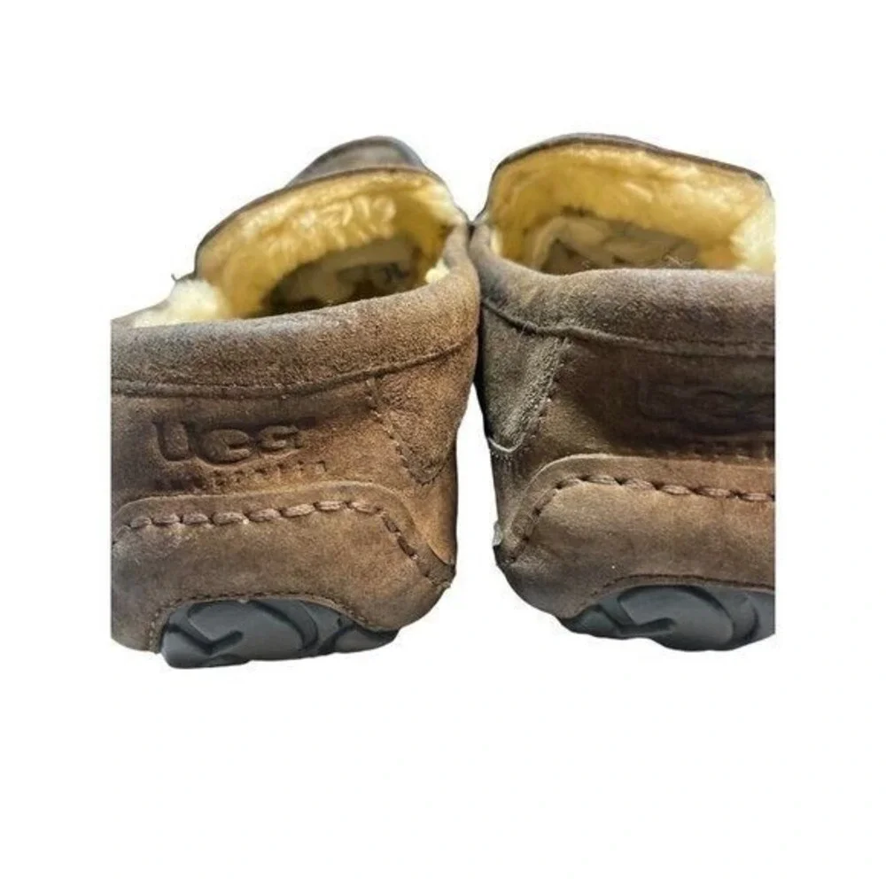UGG Ascot Mens Brown‎ Leather Shearling Lined Slipper Loafers Shoes